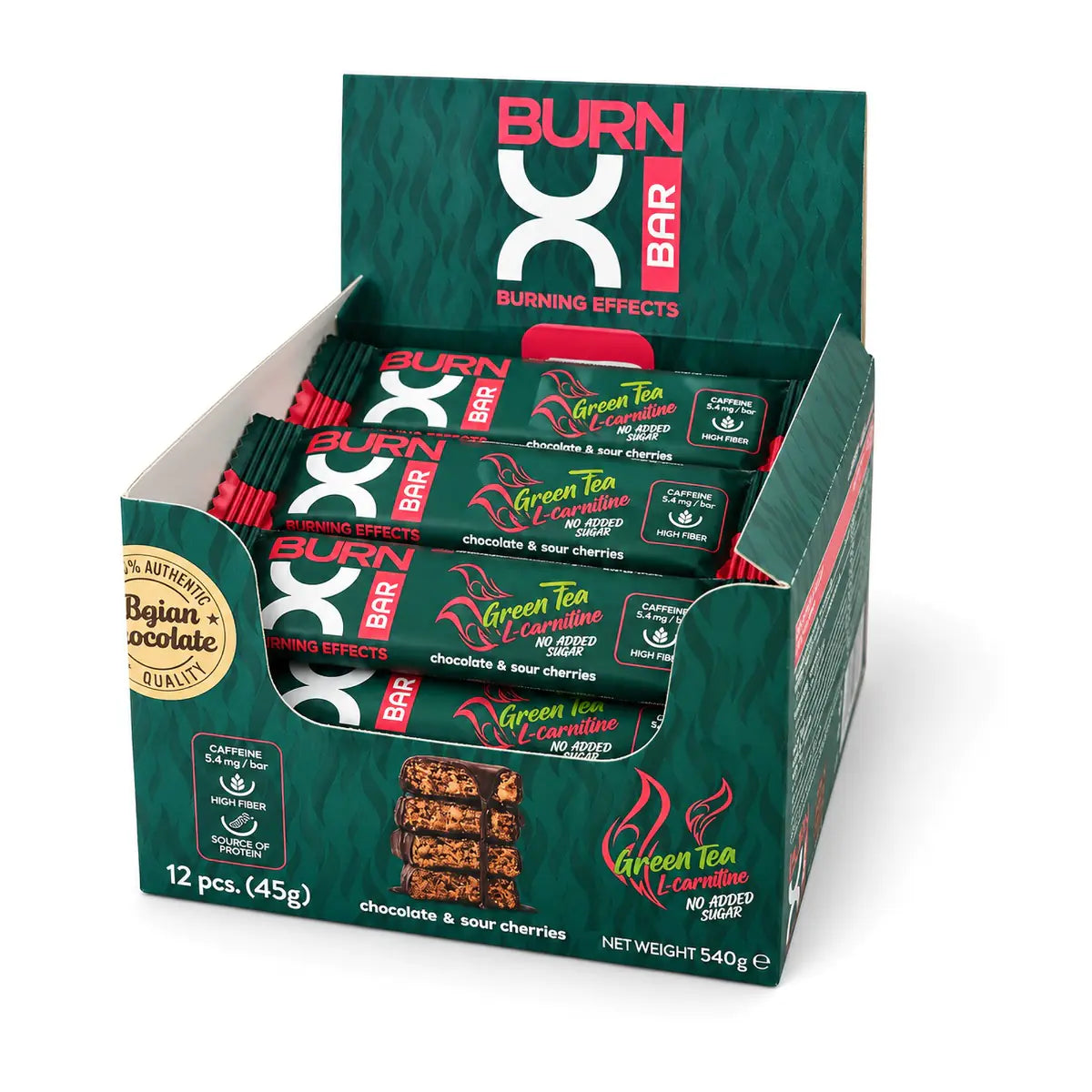 Caixa de barras BURN X Bar, sabor chocolate e cerejas ácidas, 12 barras de 45 g